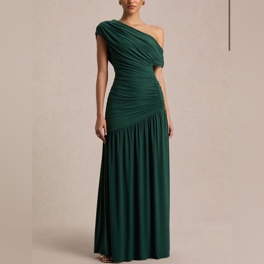 Club L London One-Shoulder Dark Green Dress
